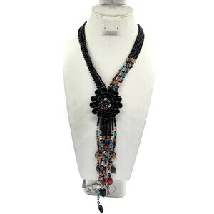 Vintage Joan Rivers Chunky Runway Starlet Multi Color With Flower Pendant Neckla